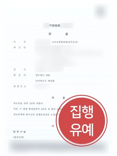 [음주운전구제] 음주운전 전과 있었지만 집행유예로 구제