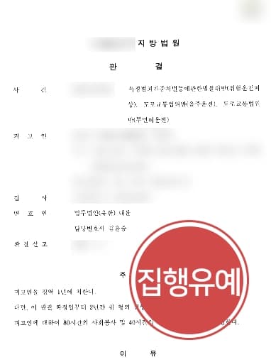 [위험운전치사상죄 실형 면한 사례] 동종 전과까지 있었으나 집행유예 방어 성공